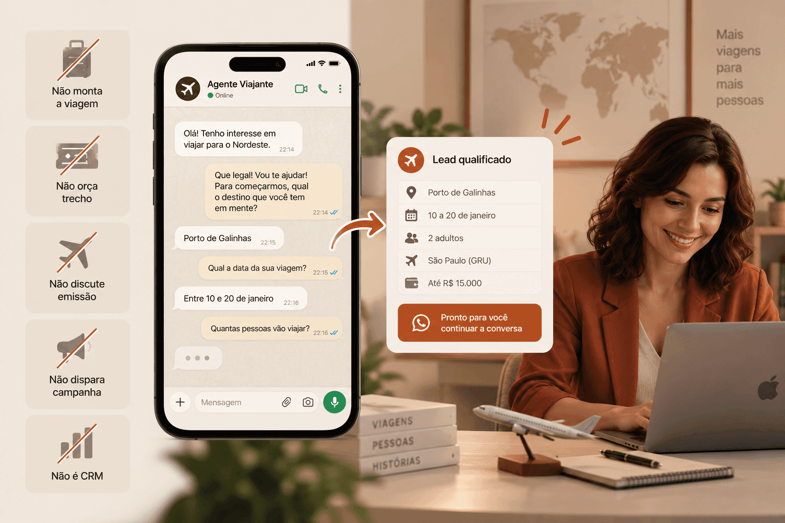 Vendedor assume o chat com o lead já na mesa.